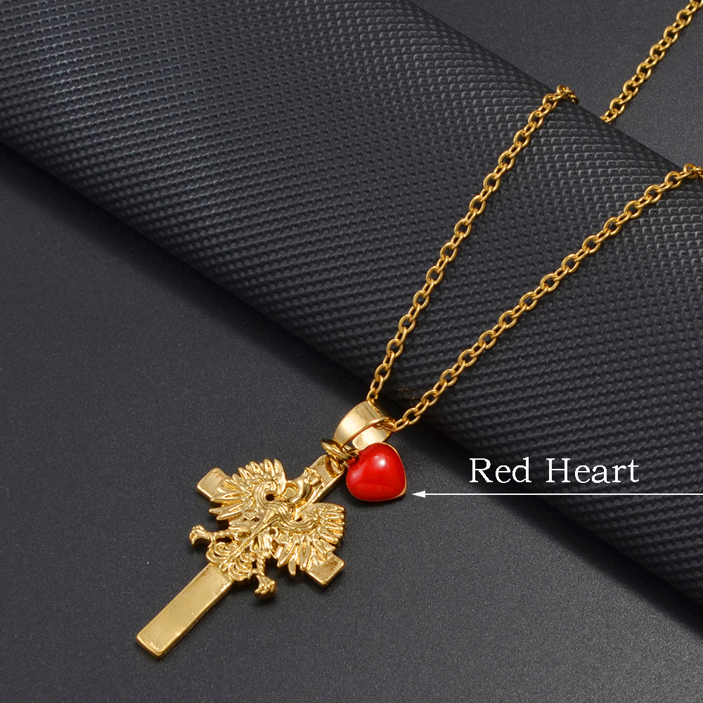 Anniyo Polen Adler überqueren mit Herz Anhänger Halsketten Pro Frauen Mädchen,Polska Stangen Schmuck #381061N: 60cm / Hellgelb Gold Farbe