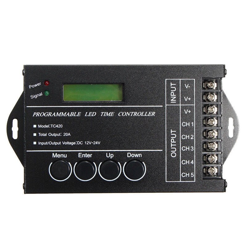 Controlador LED RGB programable por tiempo de -TC420 DC12V-24V regulador temporizador LED de 5 CANALES