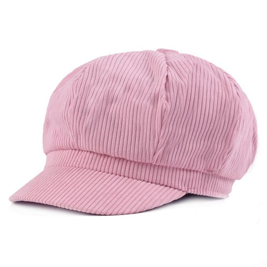 SHOWERSMILE Corduroy Newsboy Hat For Women Octagonal Cap Beret Men Vintage British Spring Autumn Khaki Painter Eight Panel Cap: pink
