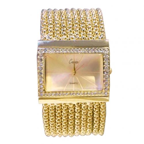 Luxe dameshorloge met strass, vierkante wijzerplaat, geen nummer, legering band, dames quartz armband met kwastjes, polshorloges, relogio feminino: Gouden