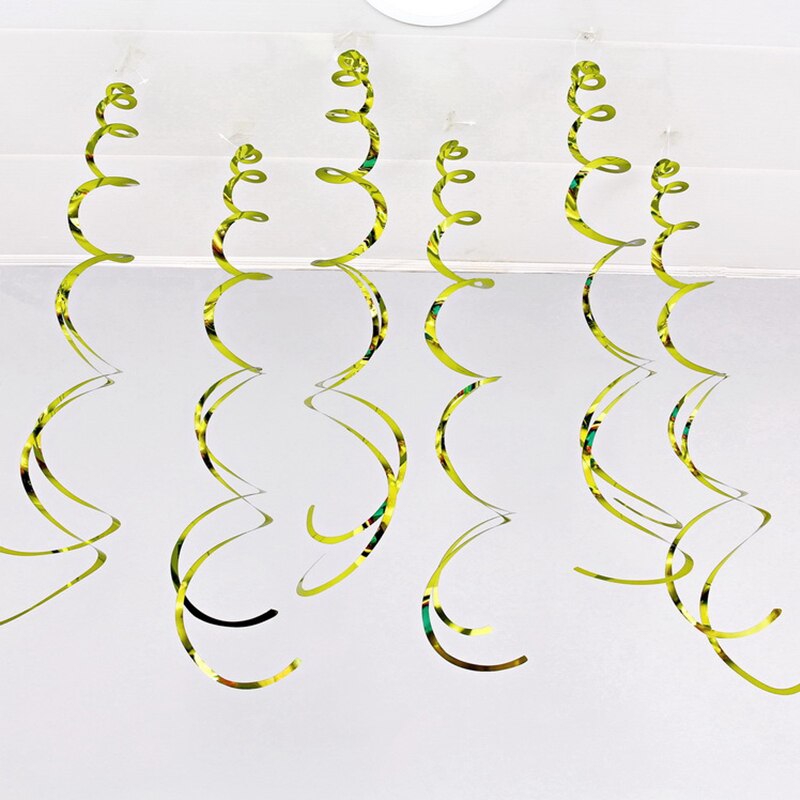 6Pcs Halloween Decoration Ribbon Metallic Ceiling Hanging Streamers Swirl Sparkling Spiral Ornament For Wedding Birthday Party: Grass green