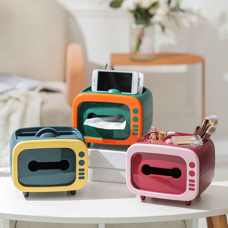 Retro Abs Televisie Model 2 In1 Tissue Doos Telefoon Houder Dispenser Opslag Servet Case Organizer