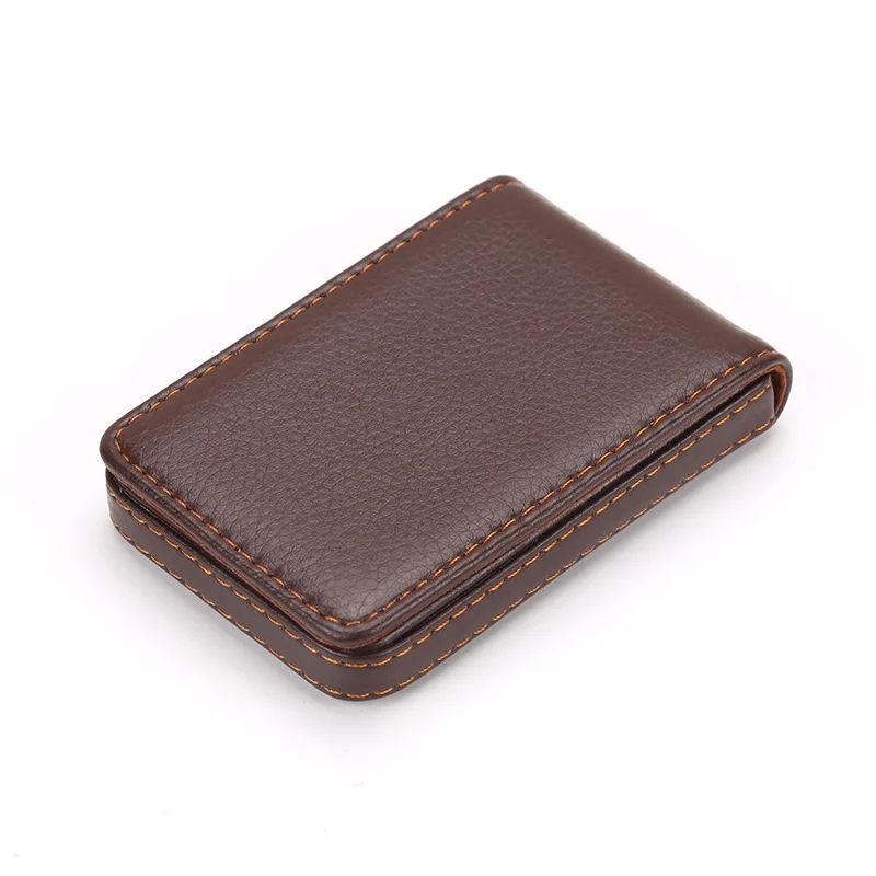 Business Card Holder Purse, Vertical Version PU Leather Card Case Wallet Pocket Business Name Card Holder with Magnetic Shut: Coffee
