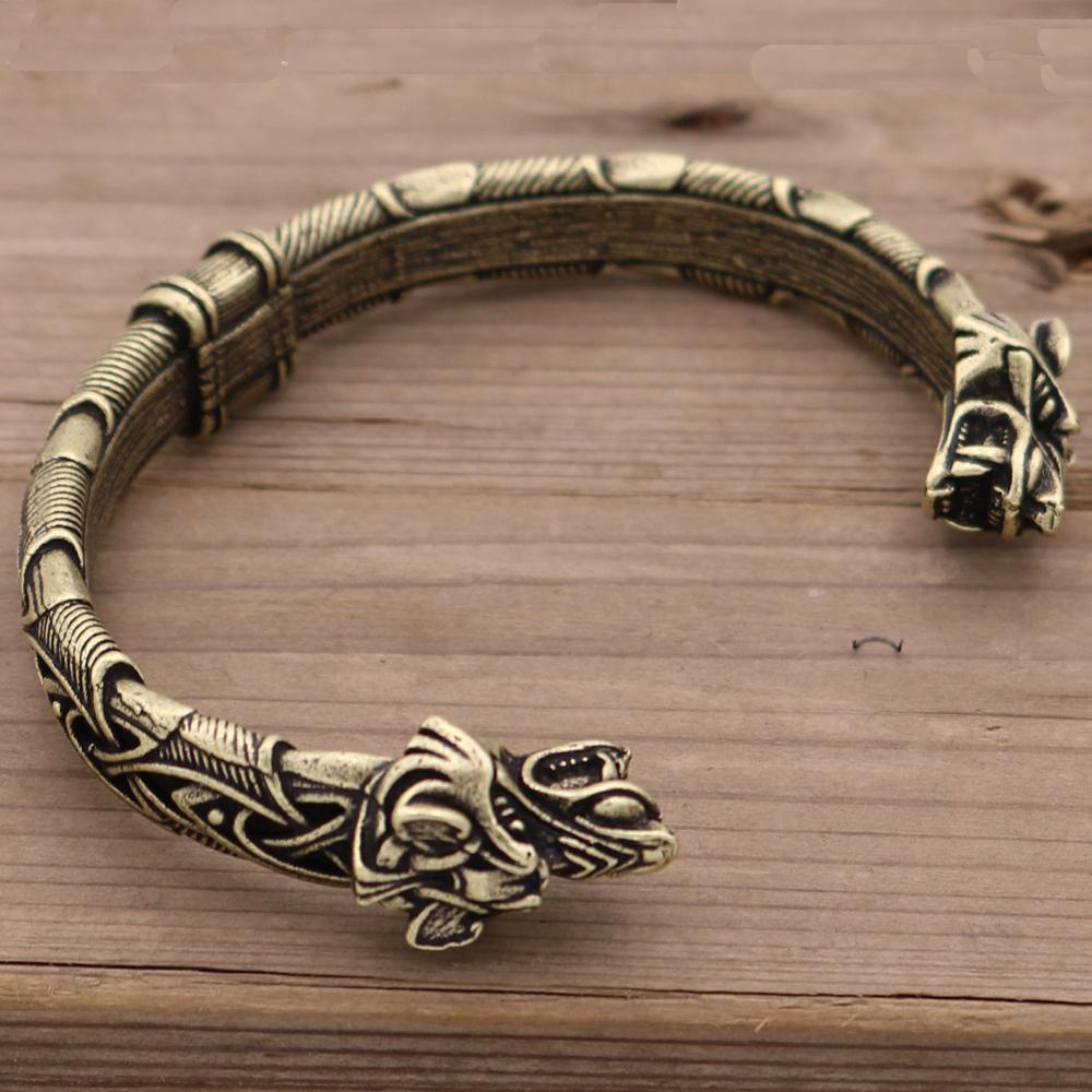 Bracelet tête de loup Viking, 1 pièces, pour hommes et femmes, bijoux Talisman avec sac: Antique bronze