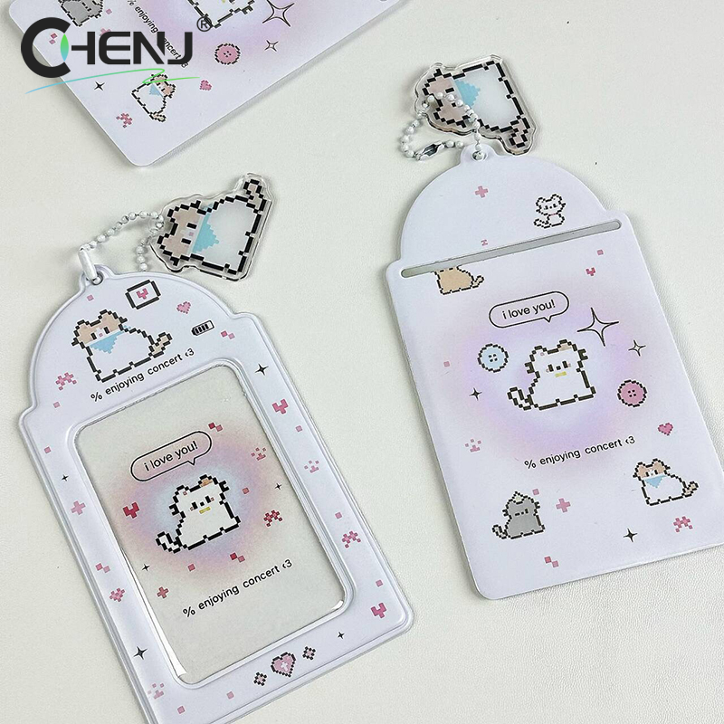 Soporte para tarjetas de fotos de gato de dibujos animados, decoración creativa de , álbum de fotos de ídolo, fundas protectoras, estuche de almacenamiento de tarjetas colgante