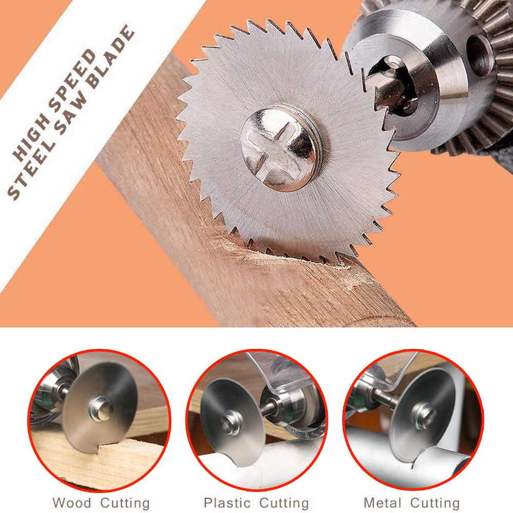 HSS Mini Circular Saw Blade Set Sharpcut Dremel Cutting Disc Drill Blade and Mandrel Woodworking Dremel Accessories Rotary Tools