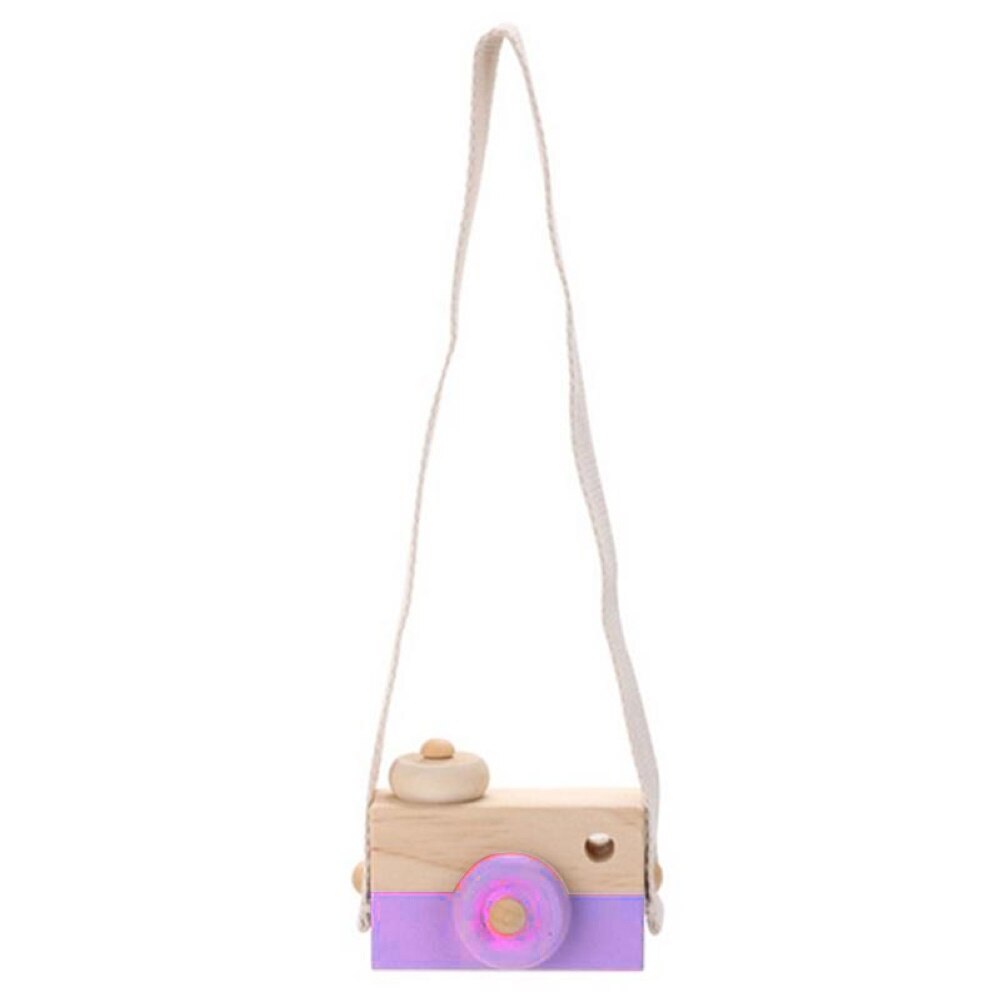 Wooden Camera Pendant Neck Hanging Kids Children Play Toy Room Decoration Exquisite Photographer plays props for kids: Purple