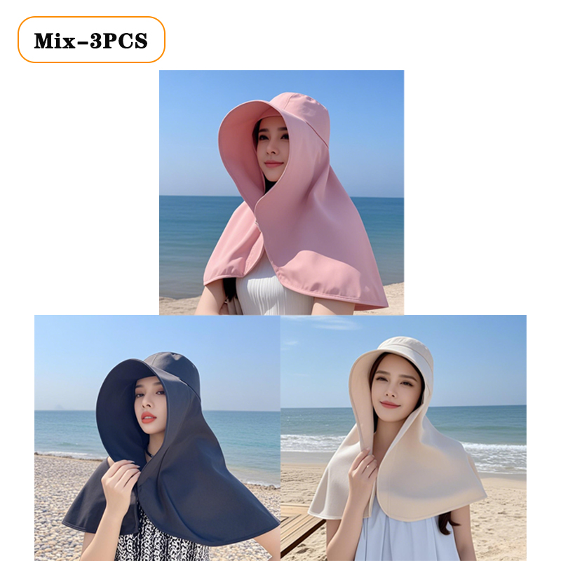1/2/3 Uds. Sombrilla de protección solar de verano para mujer, sombrero con protección UV, sombrero para cubrir la cara de ala grande, máscara facial, sombrero con protección para el cuello: Gris oscuro