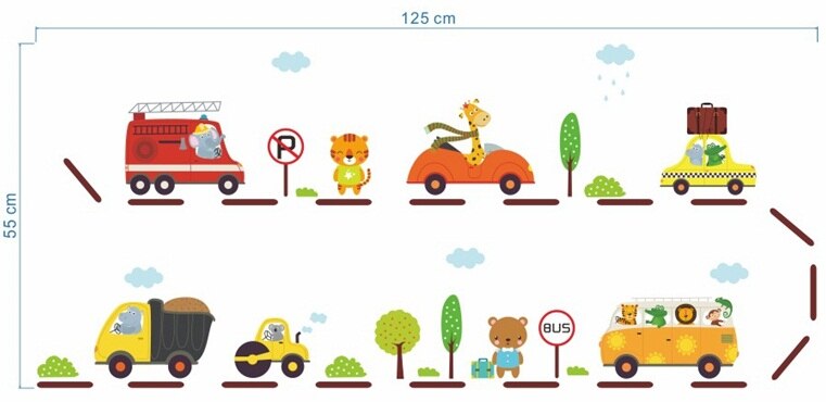 Cartoon Car Road Track Wall Stickers for Kids room Living room Bedroom Background Wall Decor Art Mural: 126