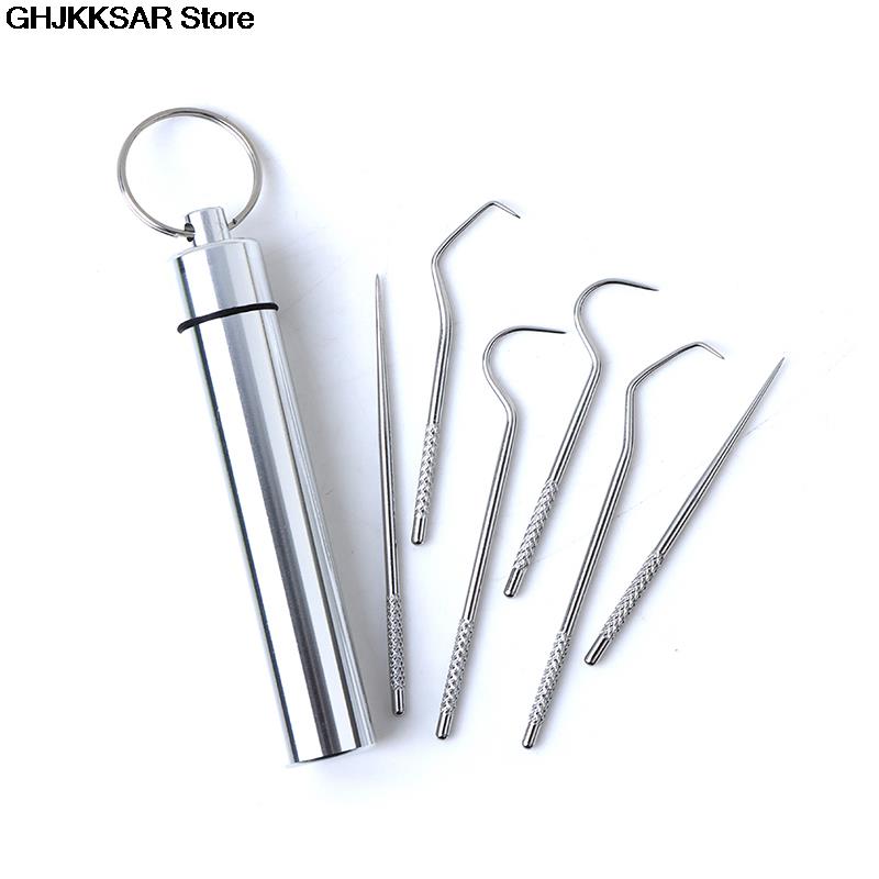 Juego de hilo Dental de Metal de acero inoxidable para limpieza bucal, artefacto portátil colgante, tubo de palillo de dientes, hilo Dental más fuerte,