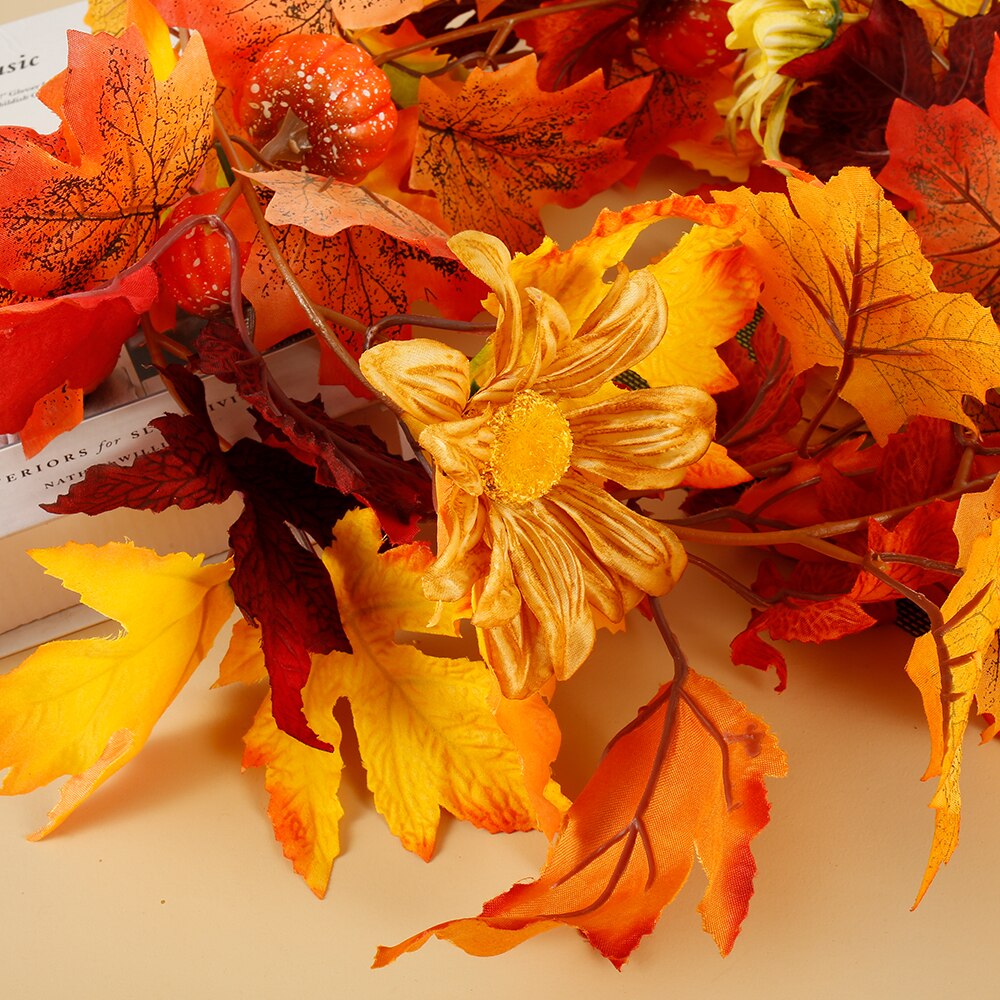Feuilles d'érable artificielles guirlandes automne suspendus automne vignes citrouille baies tournesol érable artificiel guirlande rotin décoration de la maison
