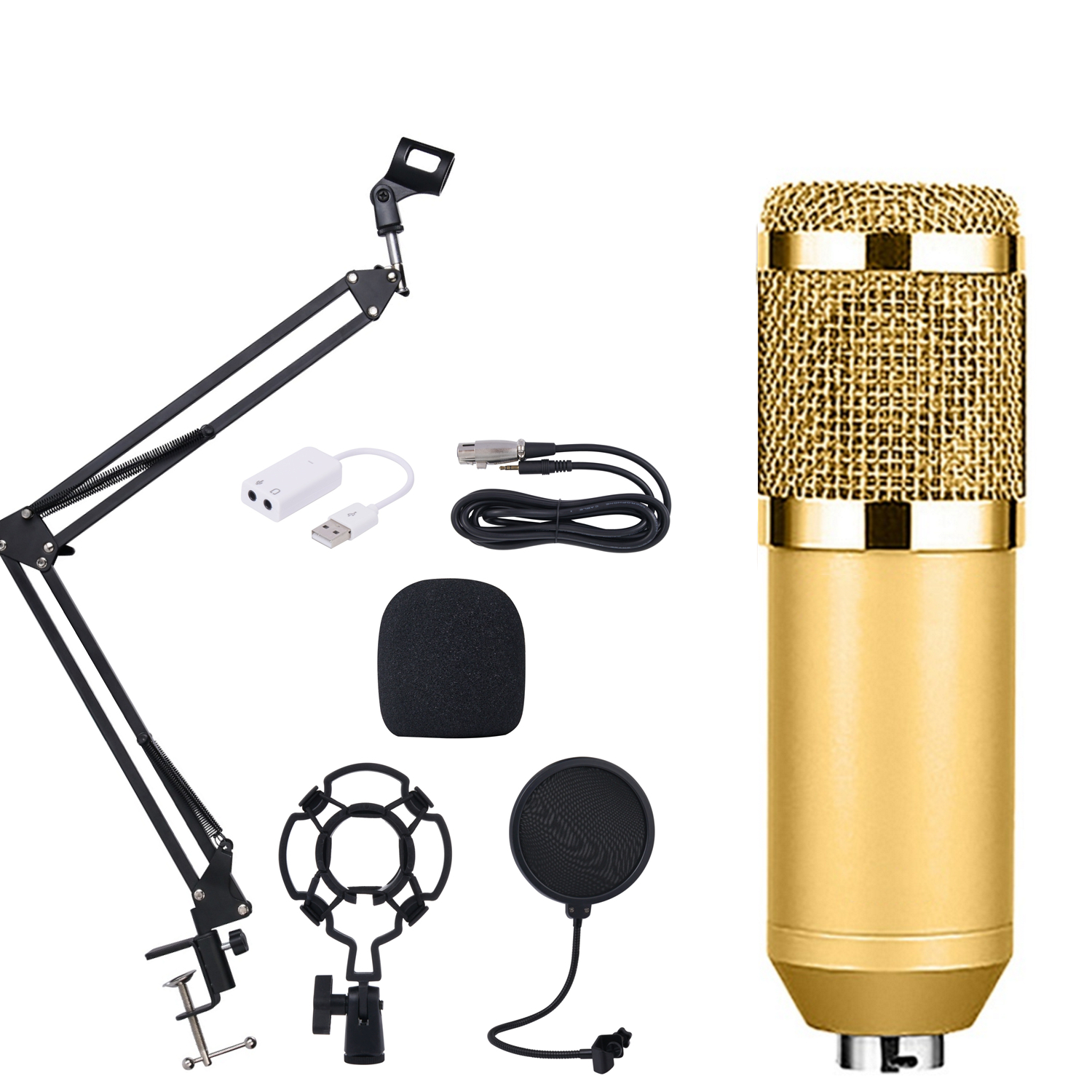 Bm 800 karaoke mikrofon  bm800 studio kondensator mikrofon mikrofon bm -800 for ktv radio braodcasting sang opptak datamaskin 2022: Pakke 1 gull