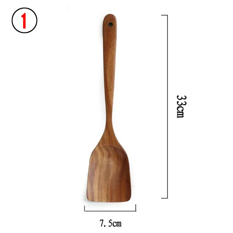 7 Stks/set Teak Natuurlijke Houten Servies Lepel Pollepel Turner Rijst Vergiet Soep Skimmer Koken Lepel Scoop Keuken Herbruikbare Tool Kit: Licht Geel