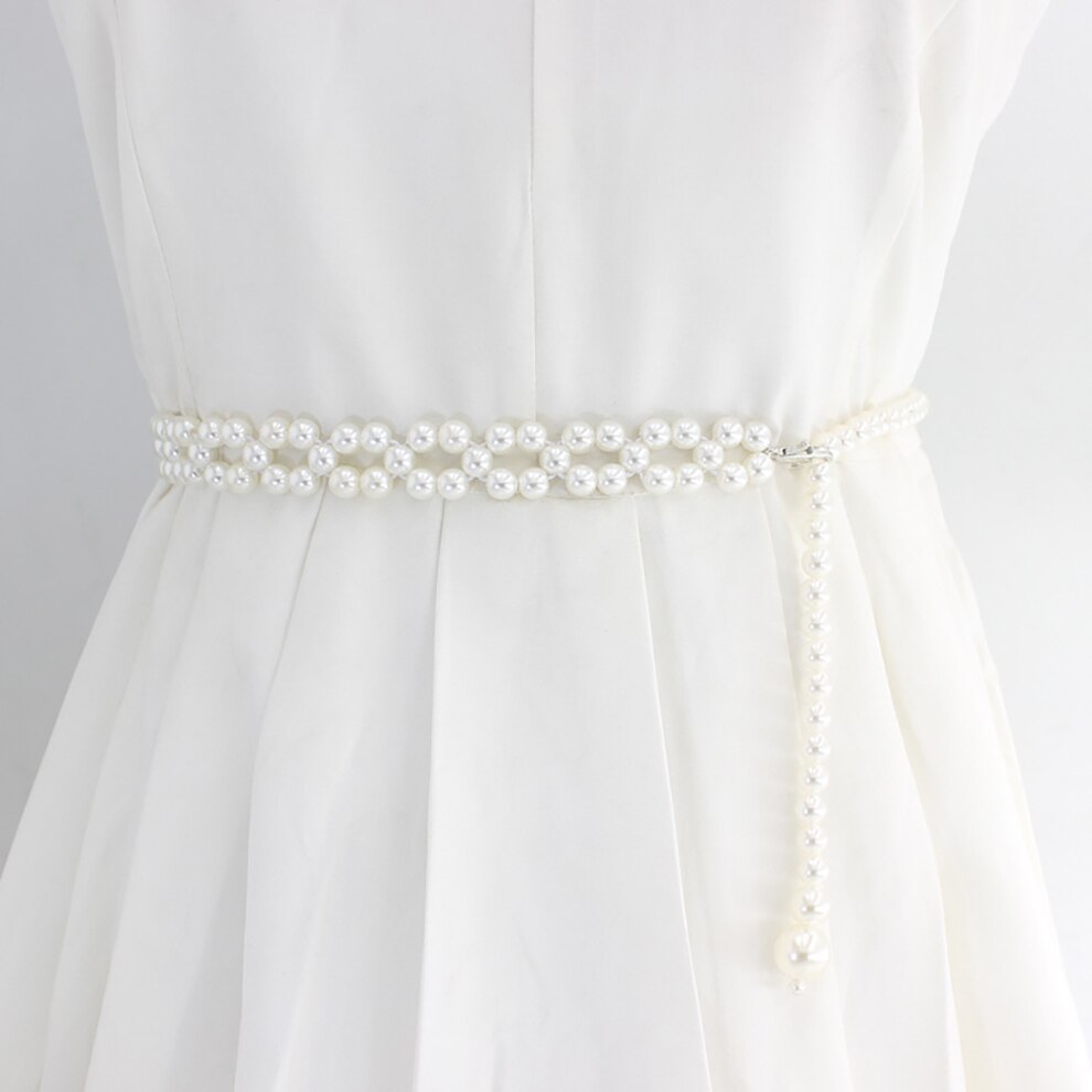 Cinturones molanes de diamantes de imitación para mujer, cinturón de perlas, cinturón de cintura con hebilla elástica, cinturón de cadena de perlas, correa de vestido para niña y mujer, boda: A