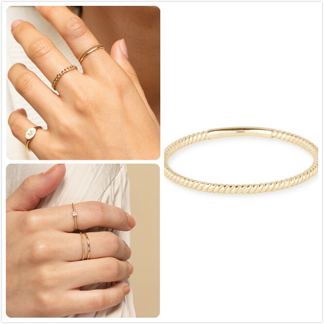 Anillos de plata 925 para mujer, anillos de boda de compromiso, para niña, anillos de oro delicados, anillos lineales de giro minimalistas para mujer R5