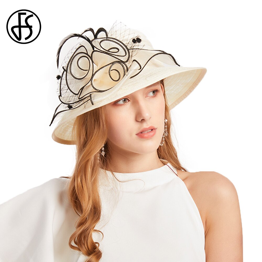 Fs Elegante Bloem Kant Garen Cloche Hoed Beige Opvouwbare Dames Zonnebrandcrème Mode Banket Brede Rand Tovenaar Hoeden