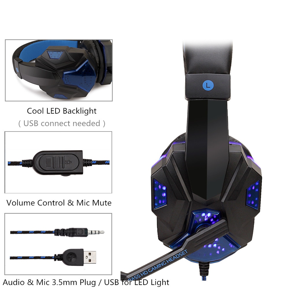 Professionele Bas Gamer Wired Hoofdtelefoon Voor PS4 Schakelaar Xbox Een Gaming Headset Met Microfoon Led Light Computer Pc Telefoon Headset