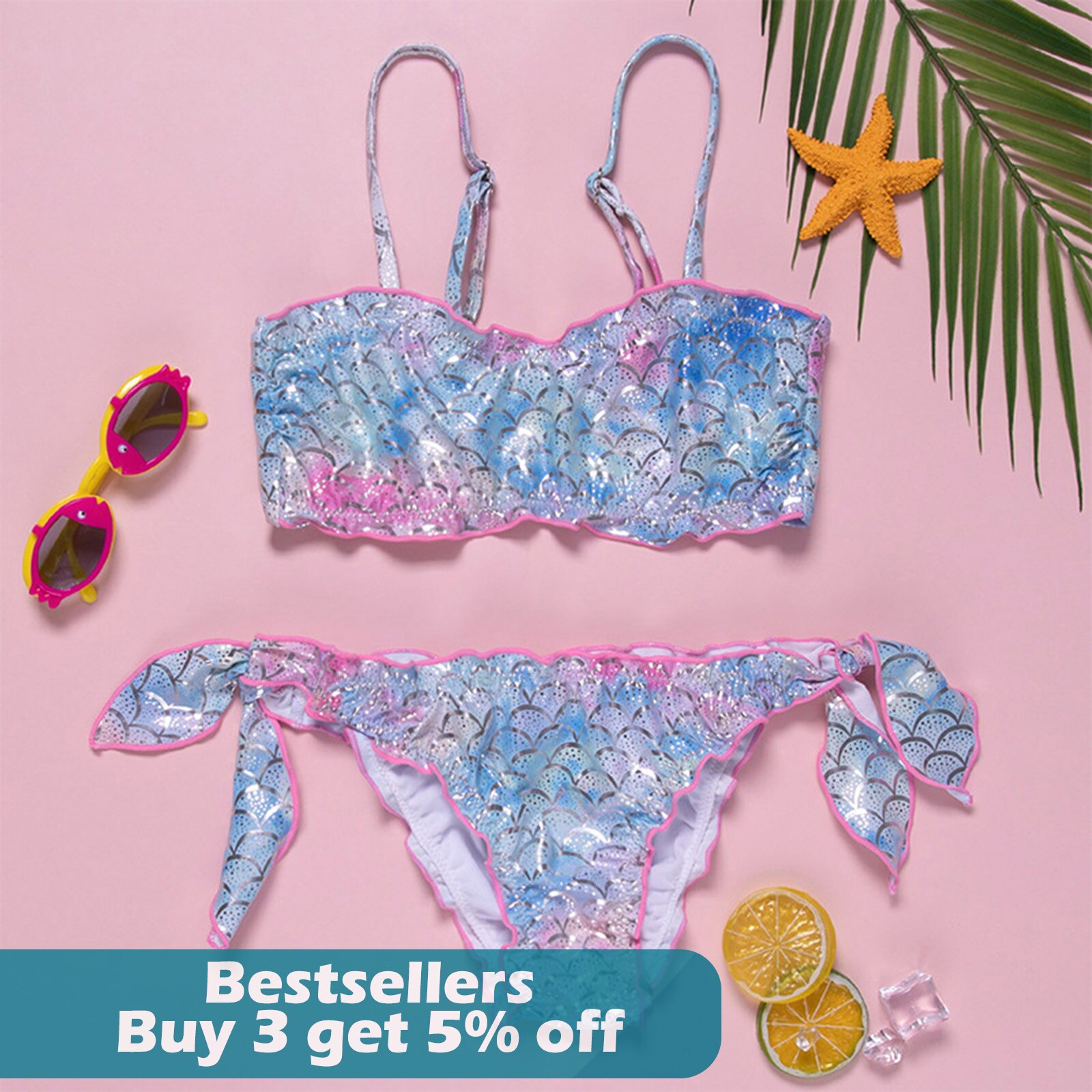 Toddler Kids Baby Girls Mermaid Tow Piece Bikini Swimwear Swimsuit Beachwear Купальник Детский Baby Swim Costume Beachwear