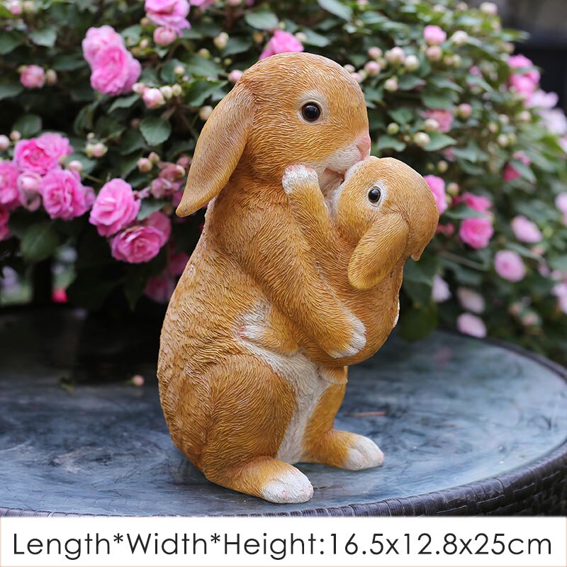 Udendørs haveindretning skulptur mor barn kanin statue simulation egern harpiks dekoration græsplæne have landskab skulptur: F