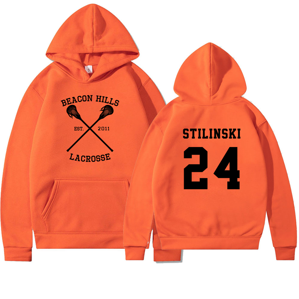 Teen Wolf Hoodie Beacon Hills Lacrosse Hoodie Stilinski 24 Teen Wolf Hooded Sweatshirt Dylan Obrien Unisex Teen Wolf Hoodies: XXXL / Orange