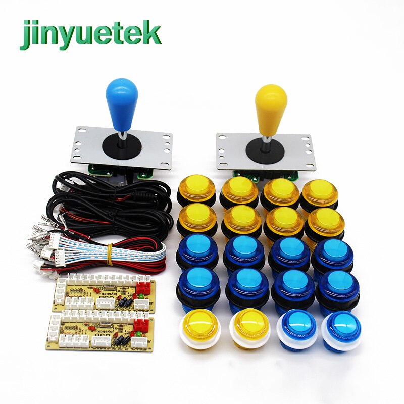 Diy Arcade Game Kit SANWA Arcade Joystick DIY Kit onderdelen PC Raspberry Pi USB Encoder Drukknop voor android: blue and yellow 2