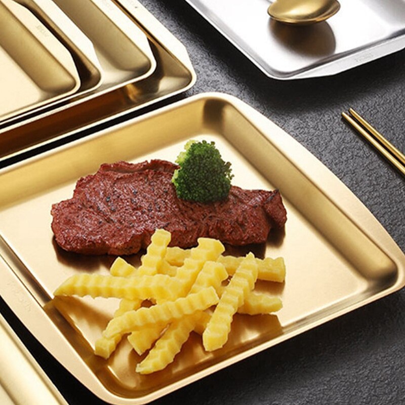 Dinner Plate 304 Stainless Steel Rectangular Plate Korean Barbecue Plate, Sushi Plate, Dessert Tray Storage Tray