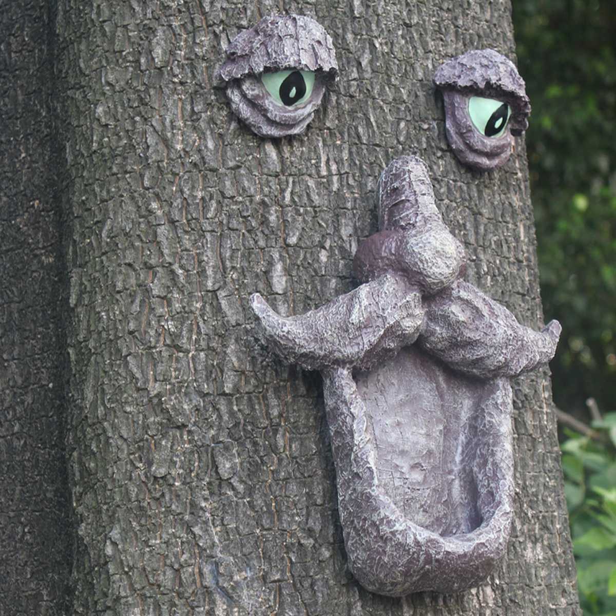 Smiling Old Man Face Tree Garden Yard Art Outdoor Tree Sculpture Tree Face Resin Statue Gardening Decoration