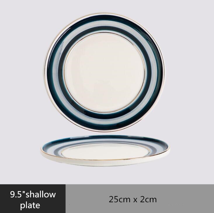 Gilt Rim Blue Gradient Dinner Plate Ceramic Kitchen Plate Tableware Set Food Dishes Rice Salad Noodles Bowl Soup Kitchen Tool: 9.5 shallow plate