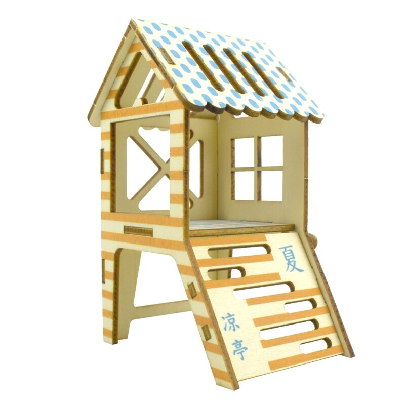 Hamster Hideout Wooden Hut Small Animals Double Layer Villa Rat Room House Cage