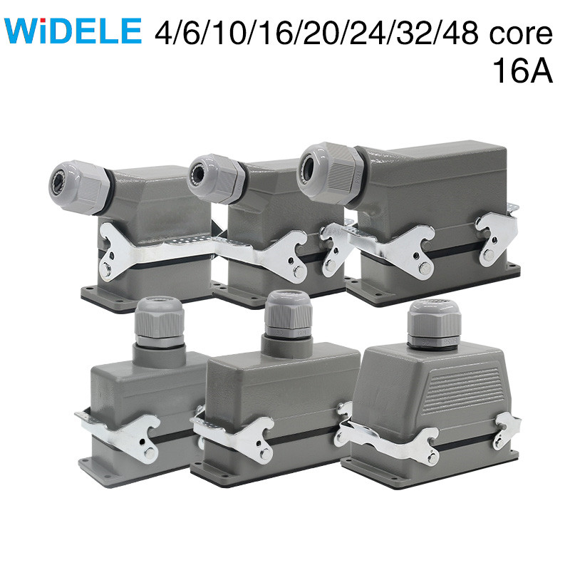 HDC-HE4 6 10 16 20 24 32 48 Core Pin 16A Rectangular Heavy Duty Connector Waterproof Aviation Plug Top And Side Line Connector