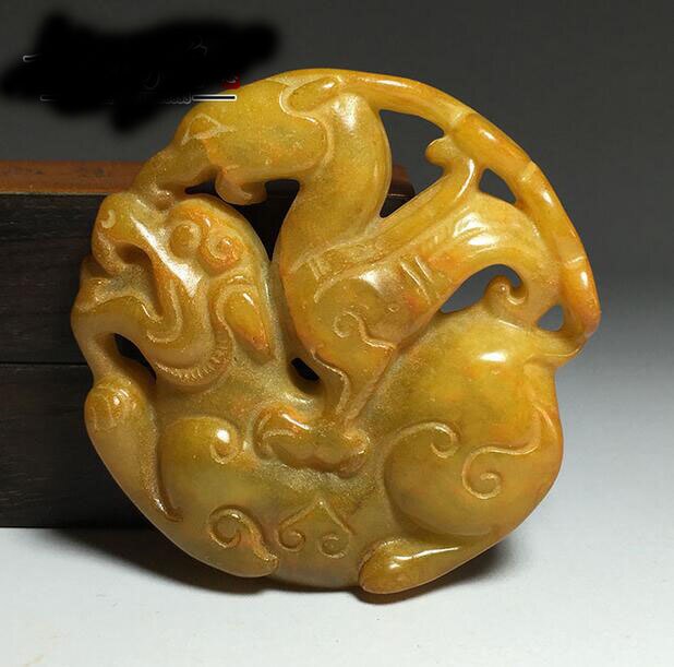 chinese oude handworked 3D carve phoenix en draak hanger