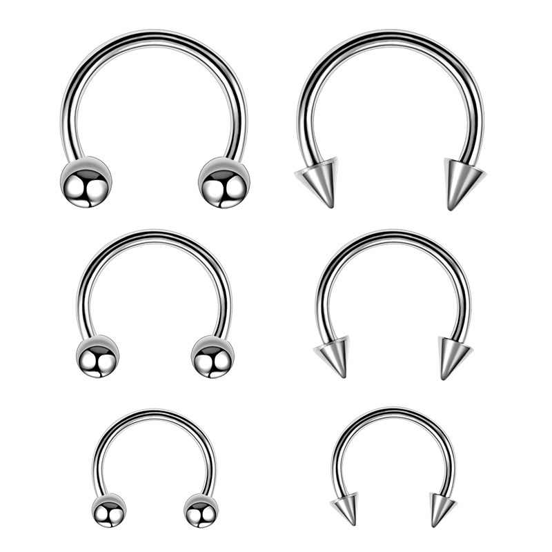 6 Stuks Septum Neus Piercing Ring Cirkelvormige Hoefijzervormige Halters Voor Oorlip Wenkbrauw Lichaam Pirercing Bal Kegel Cbb Stalen Hoepel 20G 0.8Mm: Black Gun Plated