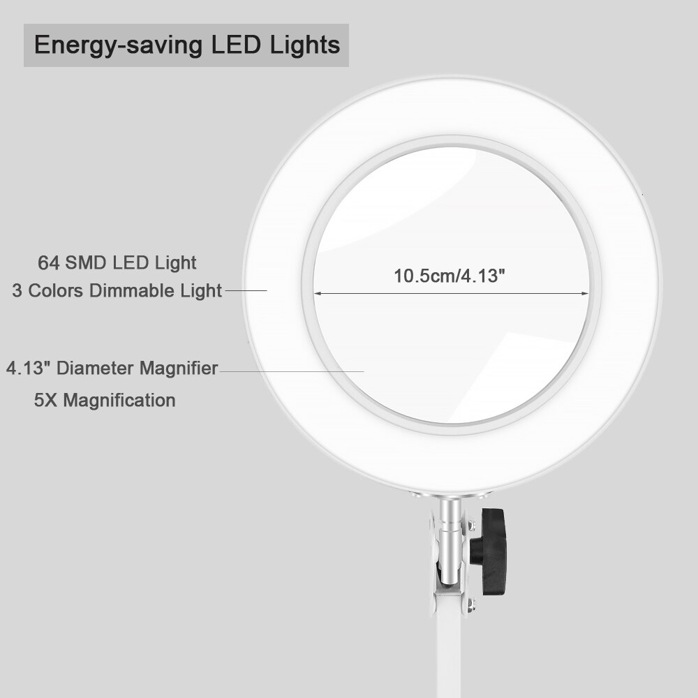 NEWACALOX Table Clamp USB 5X Folding Magnifier Soldering Third Hand Tool Desk Lamp 3 Colors LED Illuminated Magnifying Glass