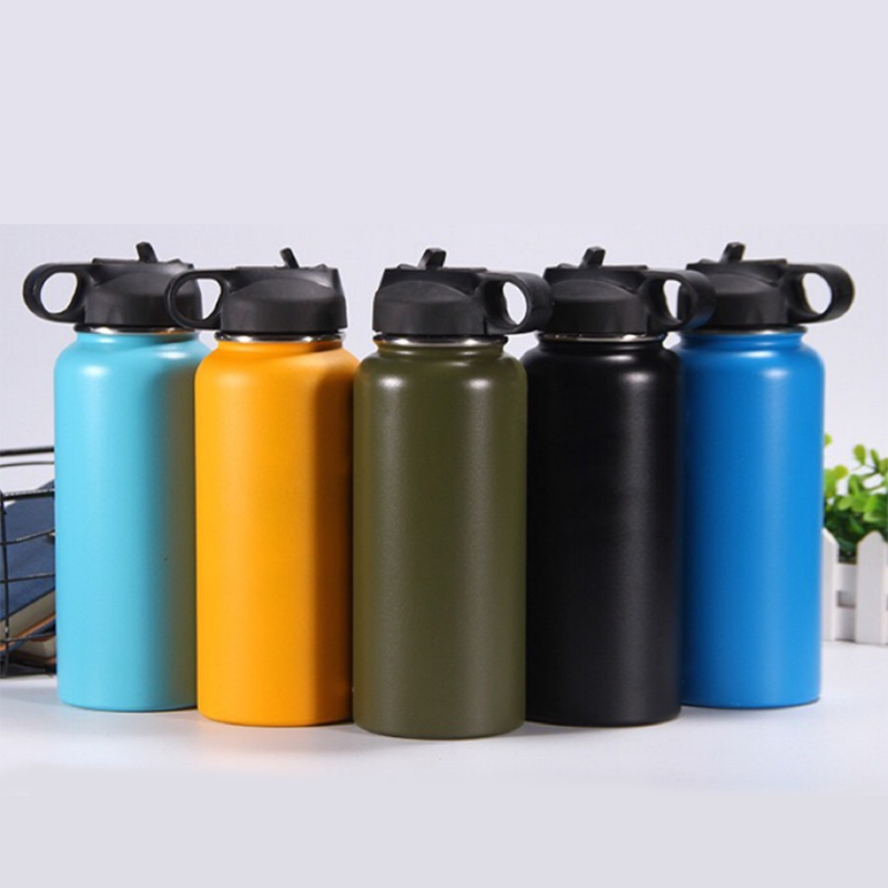Neue Glaskolben Isolierte Edelstahl Wasser Flasche Breiten Mund Becher Reise Becher Kaffee Kühler mit Stroh Deckel 32/40 unzen vakuum fask