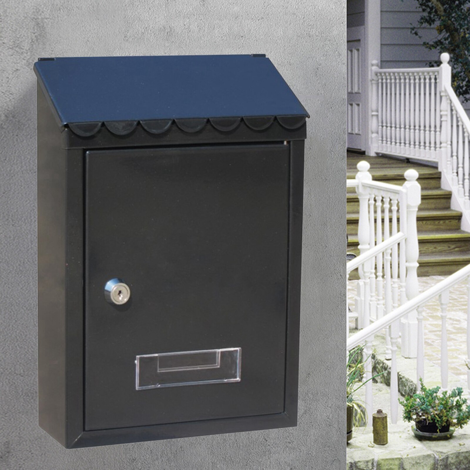 Caja de correos de Metal a prueba de polvo, bloqueo de llaves montado en la pared, buzón Premium con ranura para Letras de carga superior, caja de caída: Black