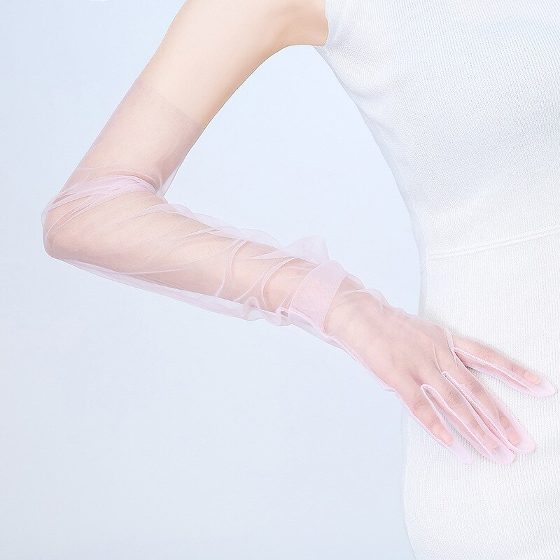 Gants de mariage en Tulle pour femmes, longs, de soirée, de danse: Rose