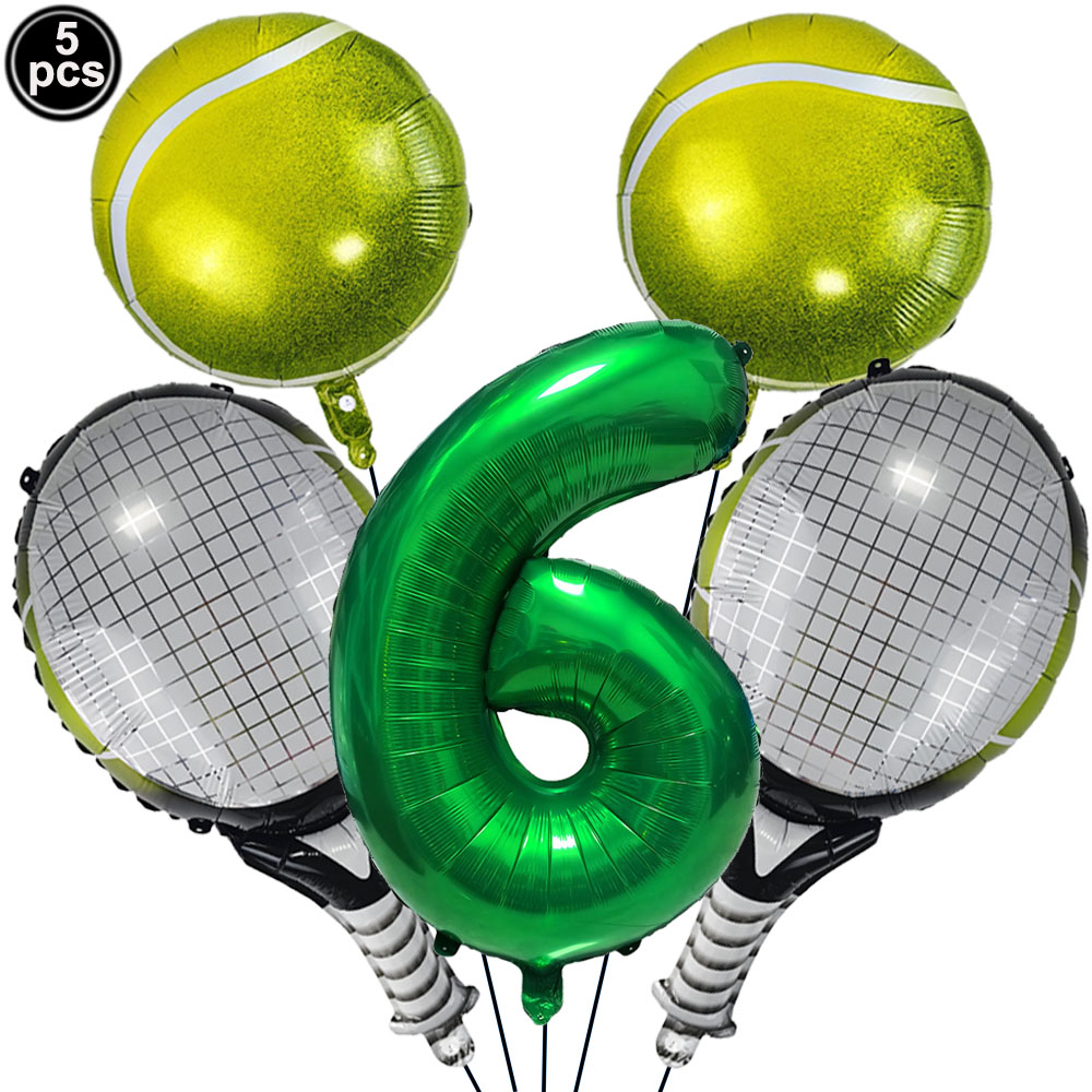 Juego de 5 uds de globos de tenis, globos de cumpleaños, globos de aluminio con números verdes de 32 pulgadas, globos de raqueta de tenis, decoración de temática de tenis: camouflage