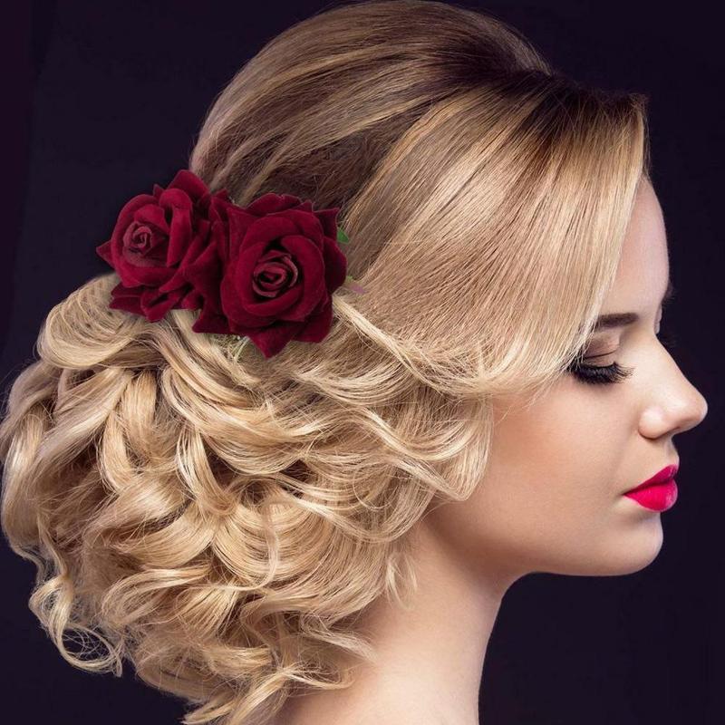 1 peine de pelo Artificial romántico de doble seda flor de Rosa para mujer, pinza de pelo blanca púrpura, tocado para baile de boda