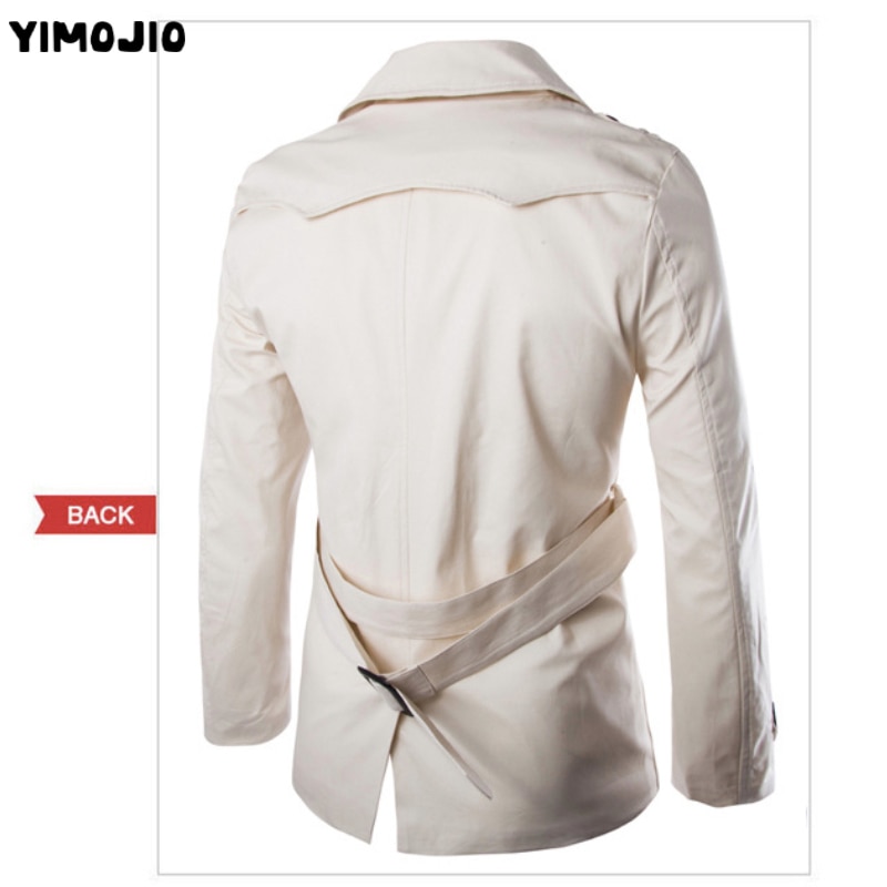 Herr trenchcoat herr mellanlång kappa smal casual coat herr solid justerbar midja manlig trench street wear stil vindrock