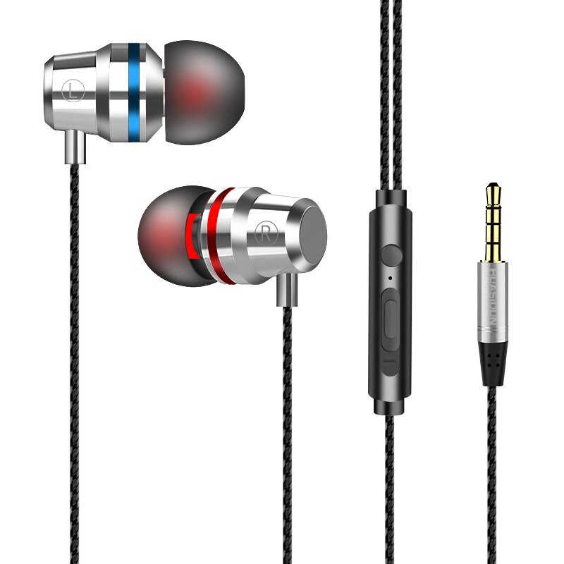 Chaure oordopjes met draad, in-ear stereobas voor telefoon met microfoon, metalen oordopjes voor xiaomi samsung muziek sport gaming oordopjes 3.5mm: Edel zilver