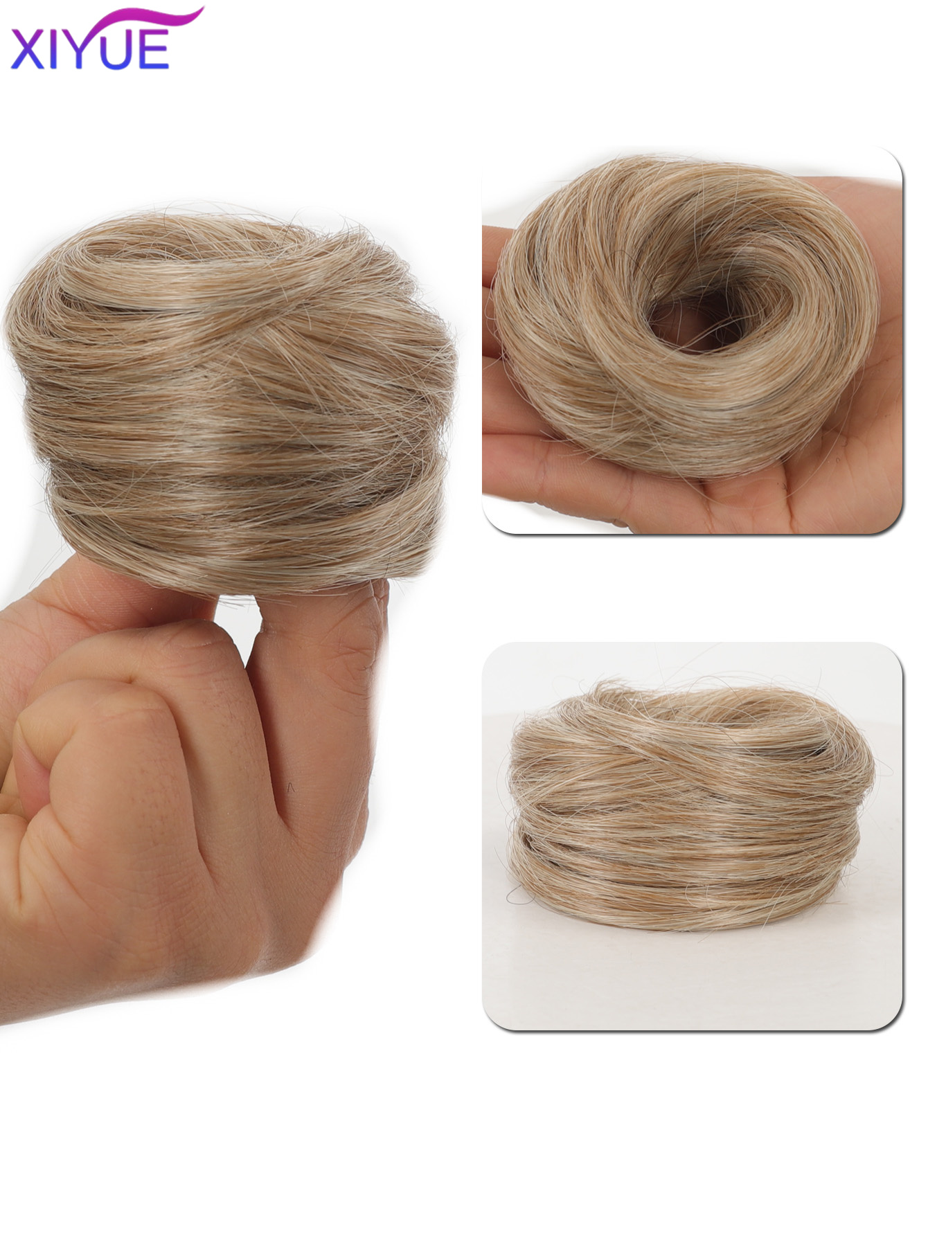Synthetischer Haarknoten, gerader Chignon, elastisches Gummiband, künstliches Haar, zum Anklipsen auf der Haarschwanzverlängerung, Hochsteckfrisur, Haarteil, Pferdeschwanz: 1B/30HL