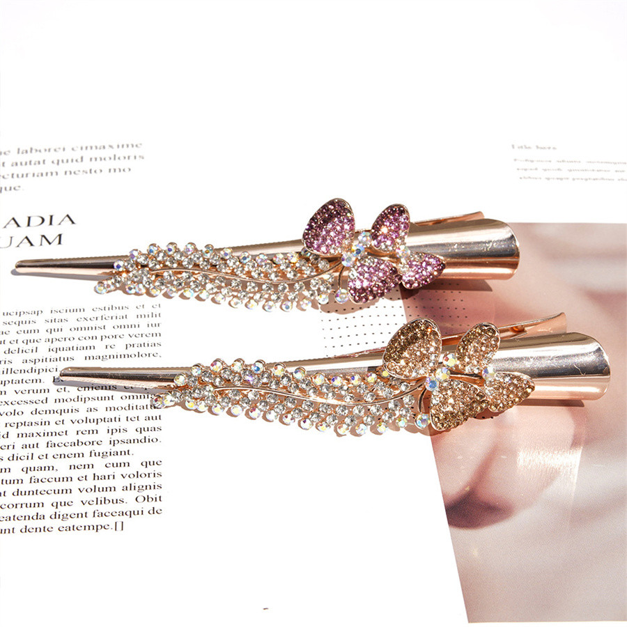 Pinza de pico de pato de cola de caballo de diamantes de imitación de lujo para mujer, pajarita dulce, pinzas para el cabello, diadema, accesorios para el cabello de , ,
