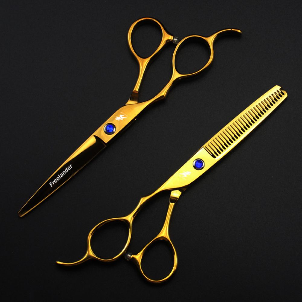 Freelander Salon Left Hand Gold Hair Scissors Set 6 inch Stainless Steel Styling Barbershop Hairdressing Scissors