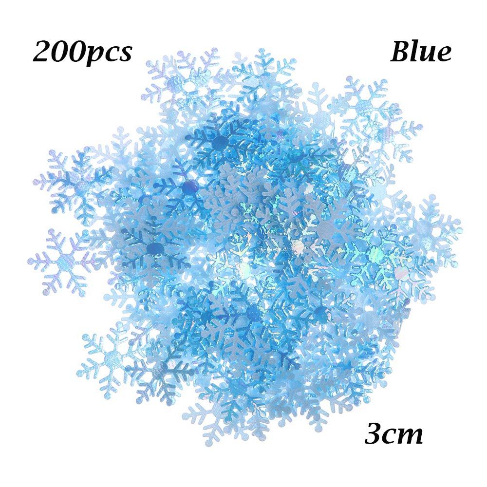 100/200/300 Stuks Sneeuwvlok Ornament Confetti Kunstmatige Sneeuw Xmas Verjaardag Bruiloft Decor Home Glitter Accessoires: 200pcs 3cm blue