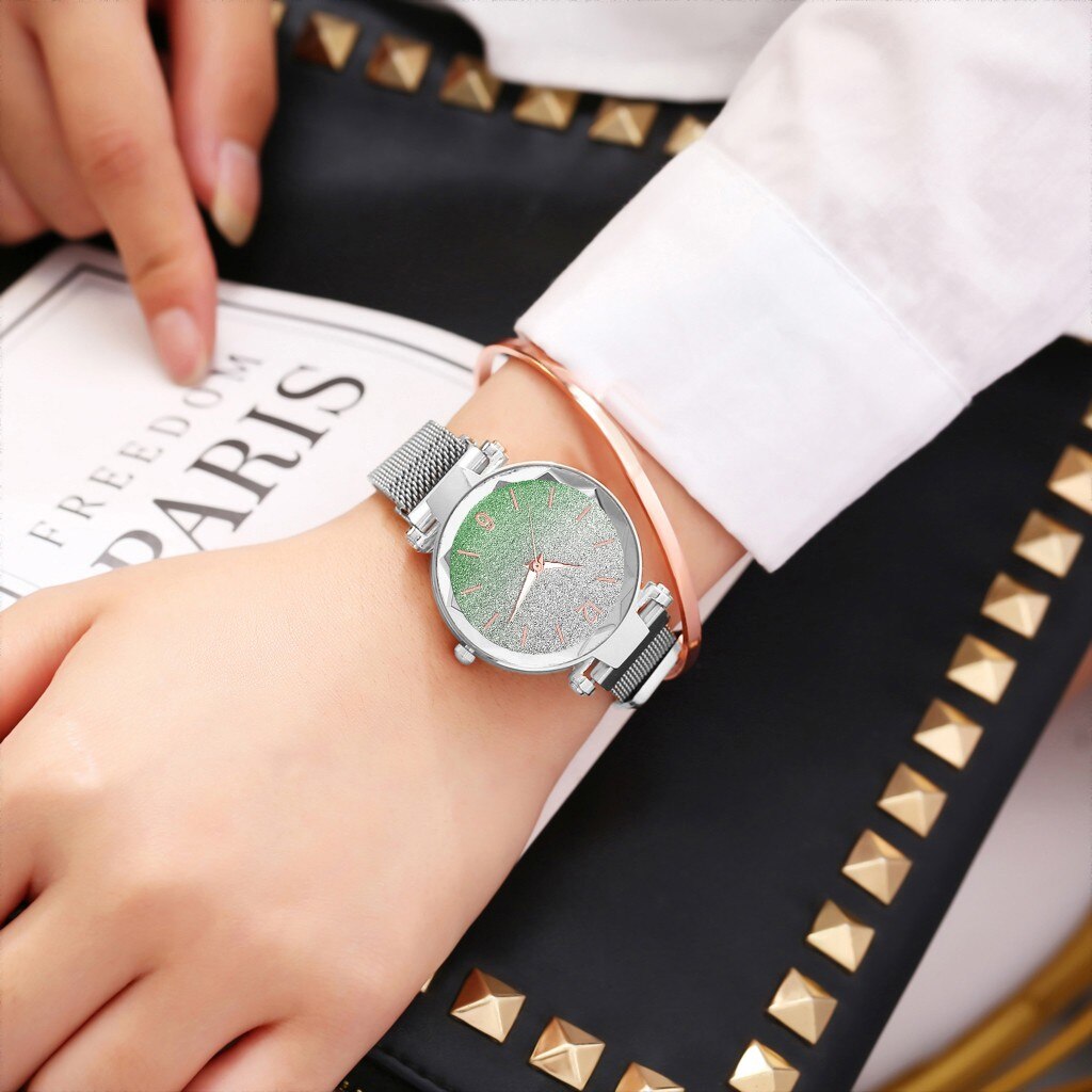 Newest personality Minimalist Gold Frosted Stainless Steel Mesh Belt Ladies Quartz Stainless steel bracelet watch