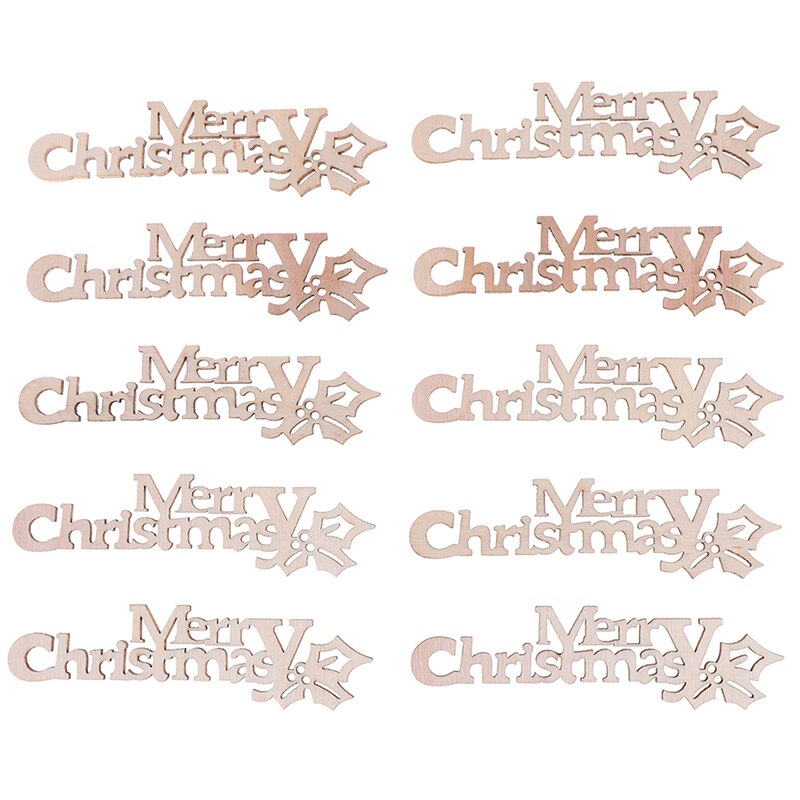 10Pcs DIY Wooden Letters Merry Christmas Crafts Embellishment Home Xmas Decor