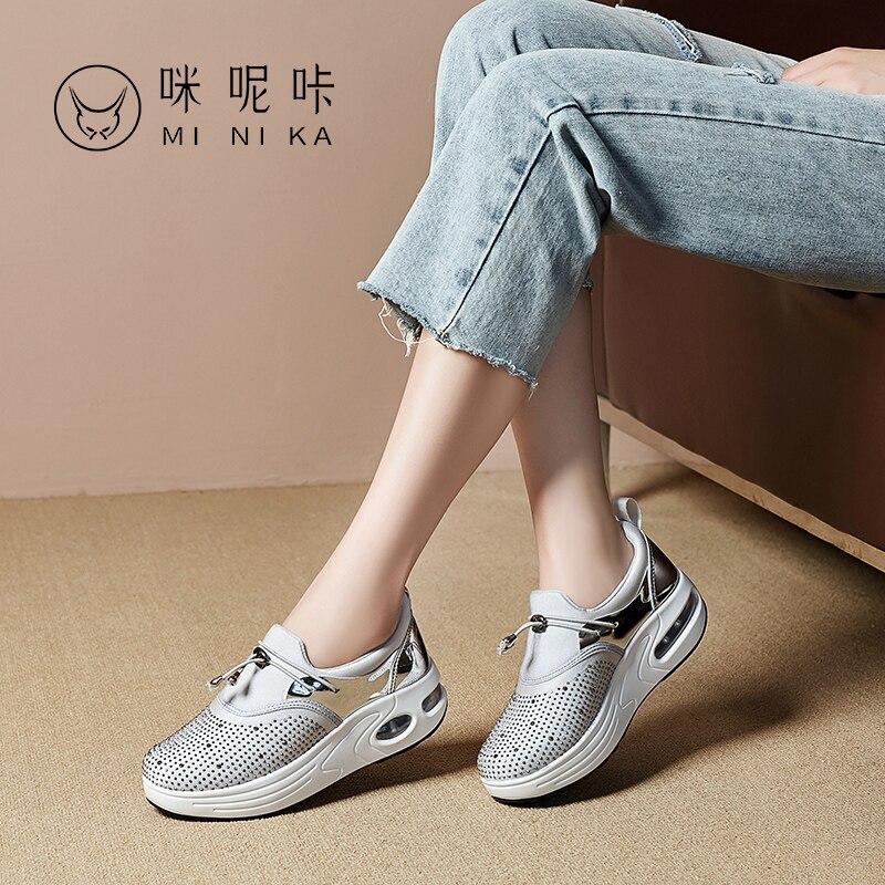 Spring Women Fitness Shoes Platform Shake Sneakers Women Breathable Women Casual Shoes Slip On Thick Bottom Heels Toning: Grey / 6.5