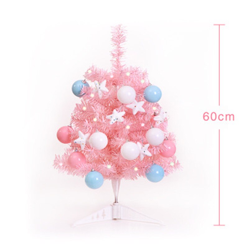 60CM Pink/Blue Christmas Tree Home Window Hotel Mall Counter Desktop Cabinet Decorative Tree Plant Year Xmas Decoration: 60cm pink sets
