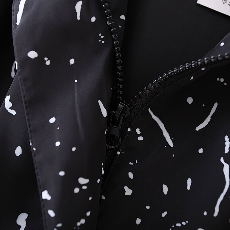 Women Spring Trench Coat Lady hooded Coat Female Paint points Print Outerwear Casaco Feminino Plus Size Loose S6-9604