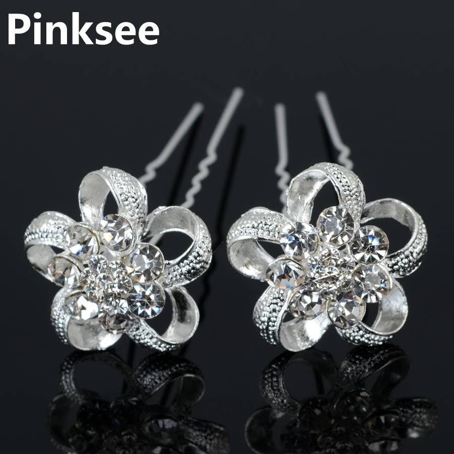 12pcs Nuovo Argento Placcato di Cristallo Del Fiore di Cerimonia Nuziale Nuziale Dei Capelli forcelle della Clip di capelli Delle Donne pin Chic Del Partito Dei Monili Accessori